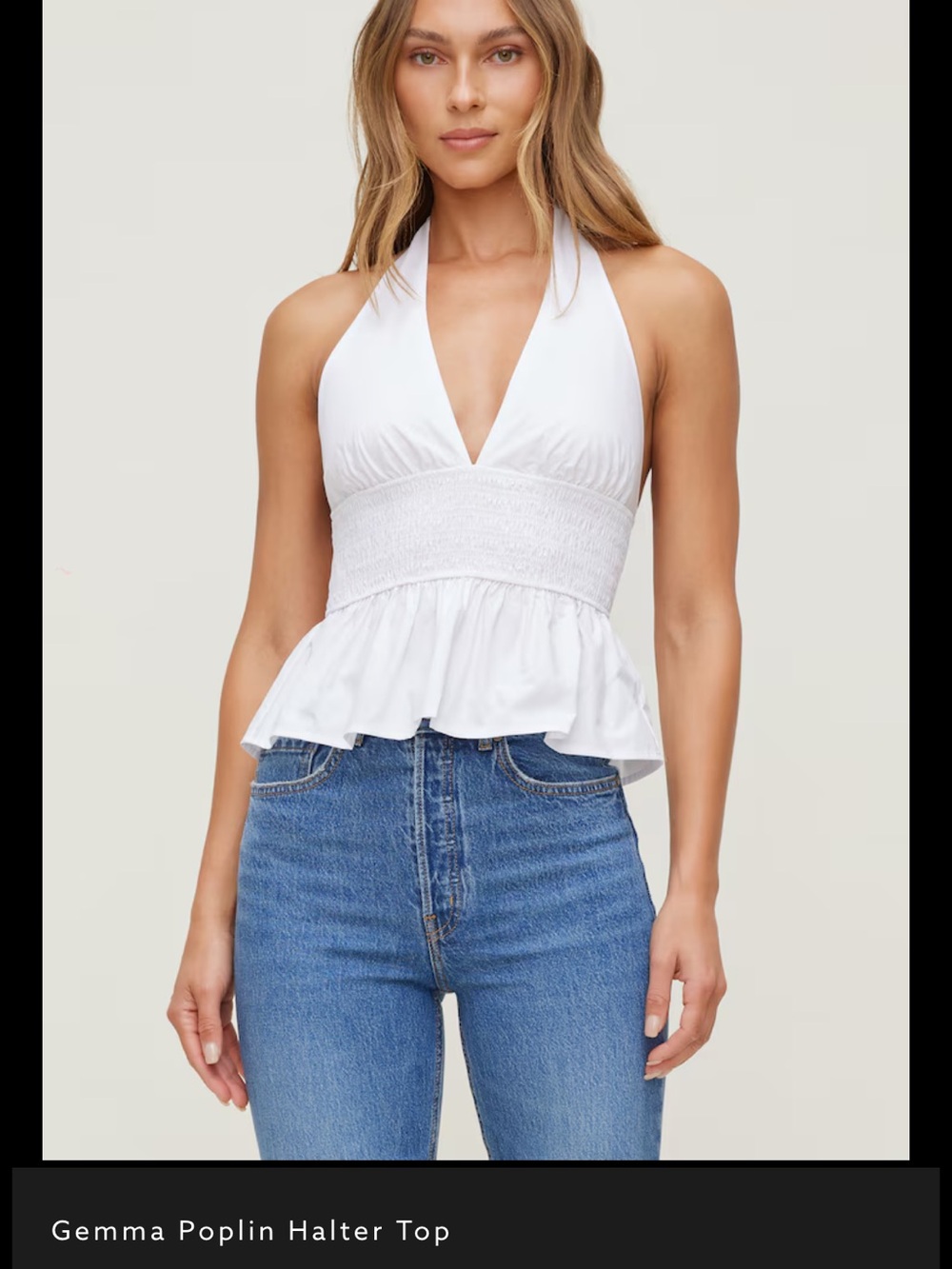 Dynamite White Gemma Poplin Halter Top